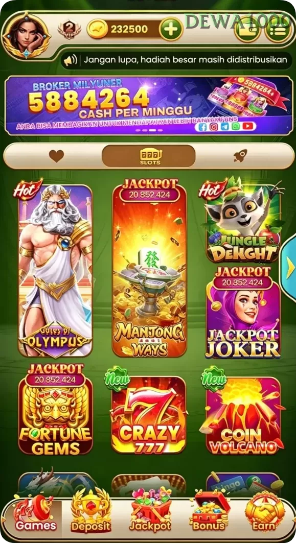 Cuplikan layar VIP805 — halaman utama